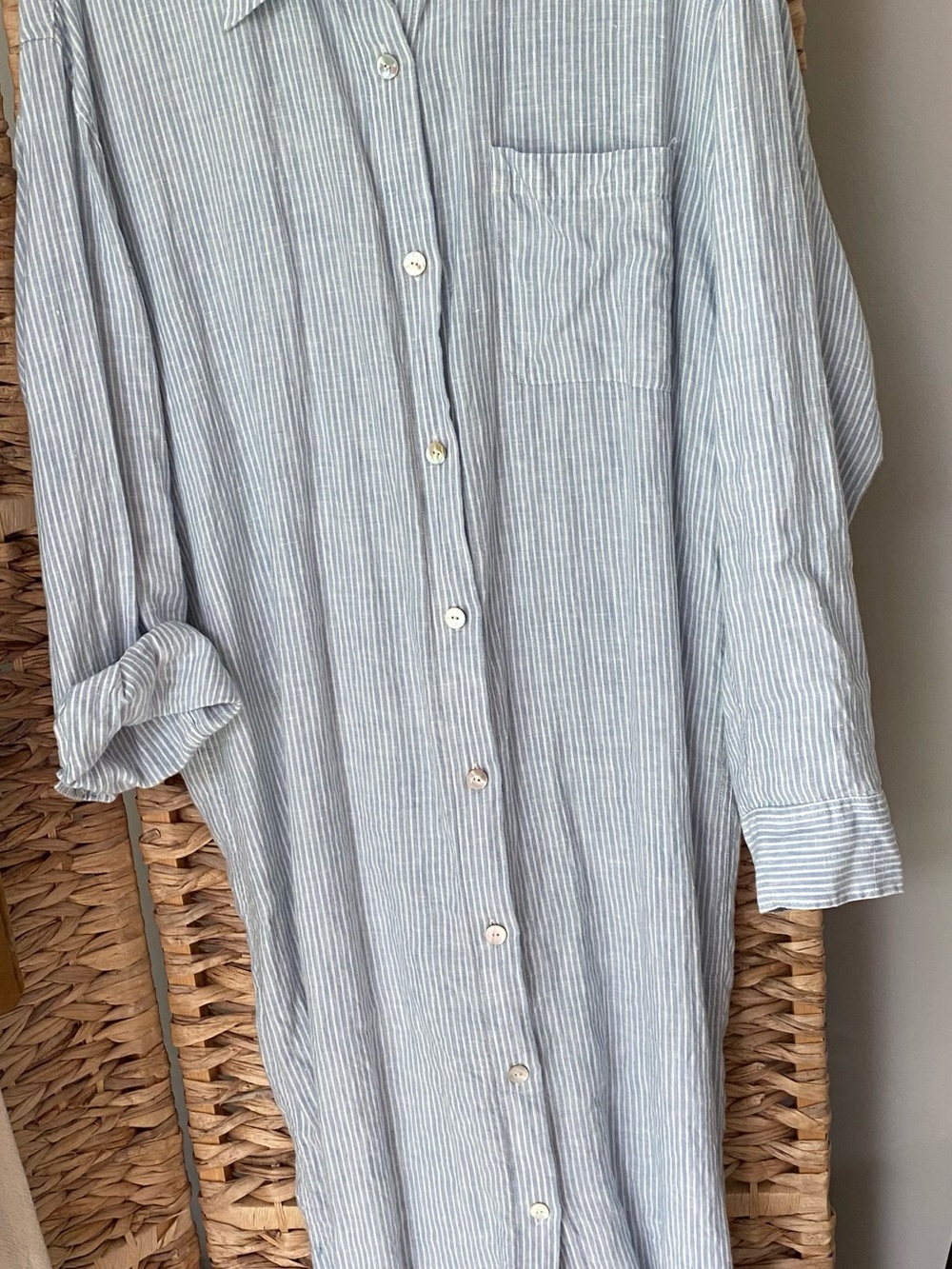 Women’s Faherty Light Blue and White Striped Button-Up Shirt Dress